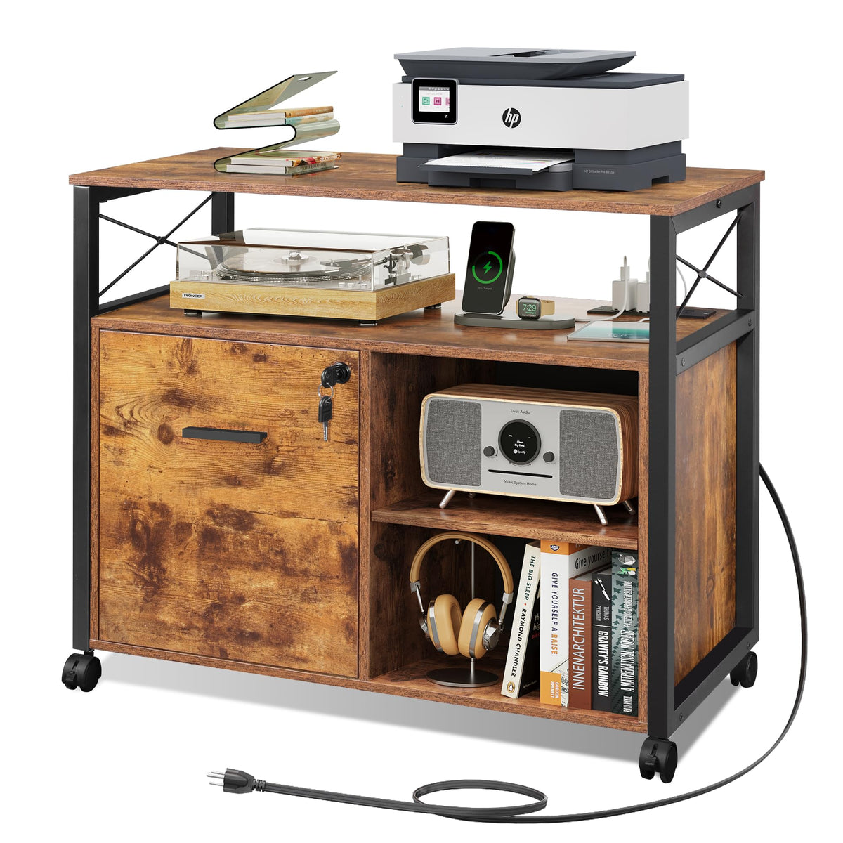 Lateral File Cabinet with Power Outlets & Lock – Devaise