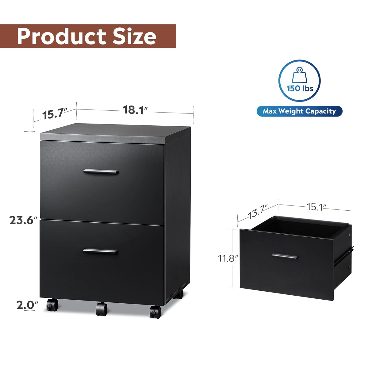 2 Drawer Wood Mobile Lateral File with Storage DEVAISE Devaise