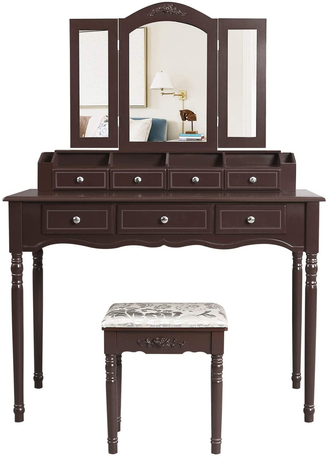 Large Makeup Vanity Table with Tri Folding Mirror Home Furniture