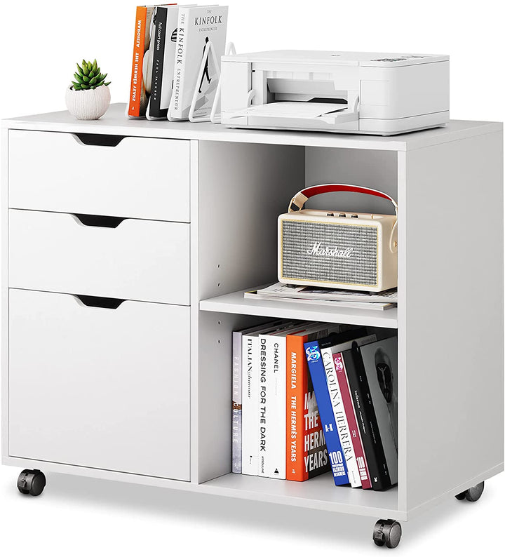 DEVAISE 3 Drawer Mobile File Cabinet, Printer Stand with Shelf for Home Office, White