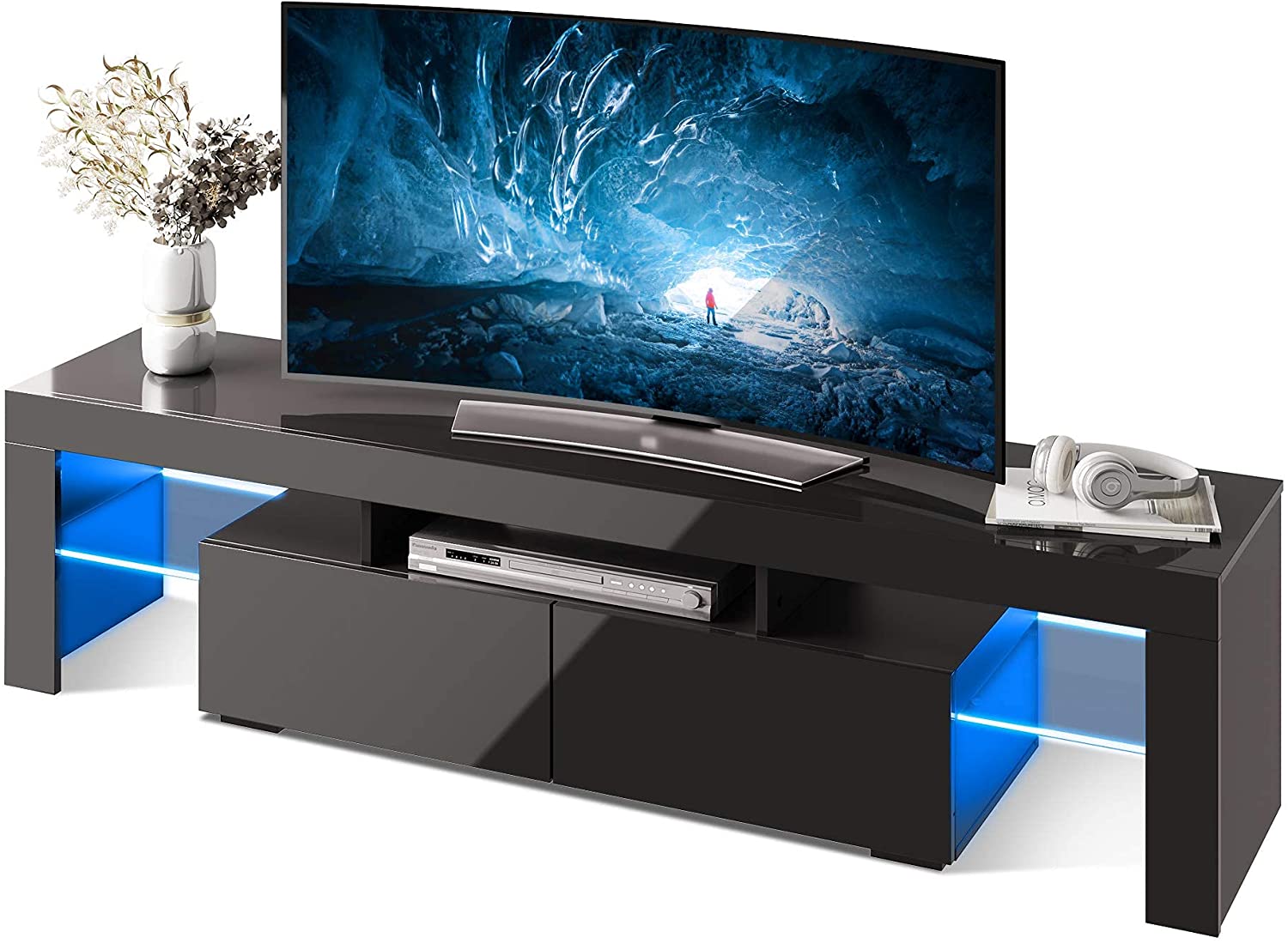 Modern black tv stand shop with led lights