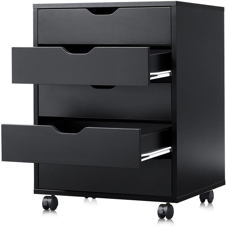 DEVAISE 5 Drawer Dresser with Door, Mobile Storage Chest Cabinet for Home Office, Black