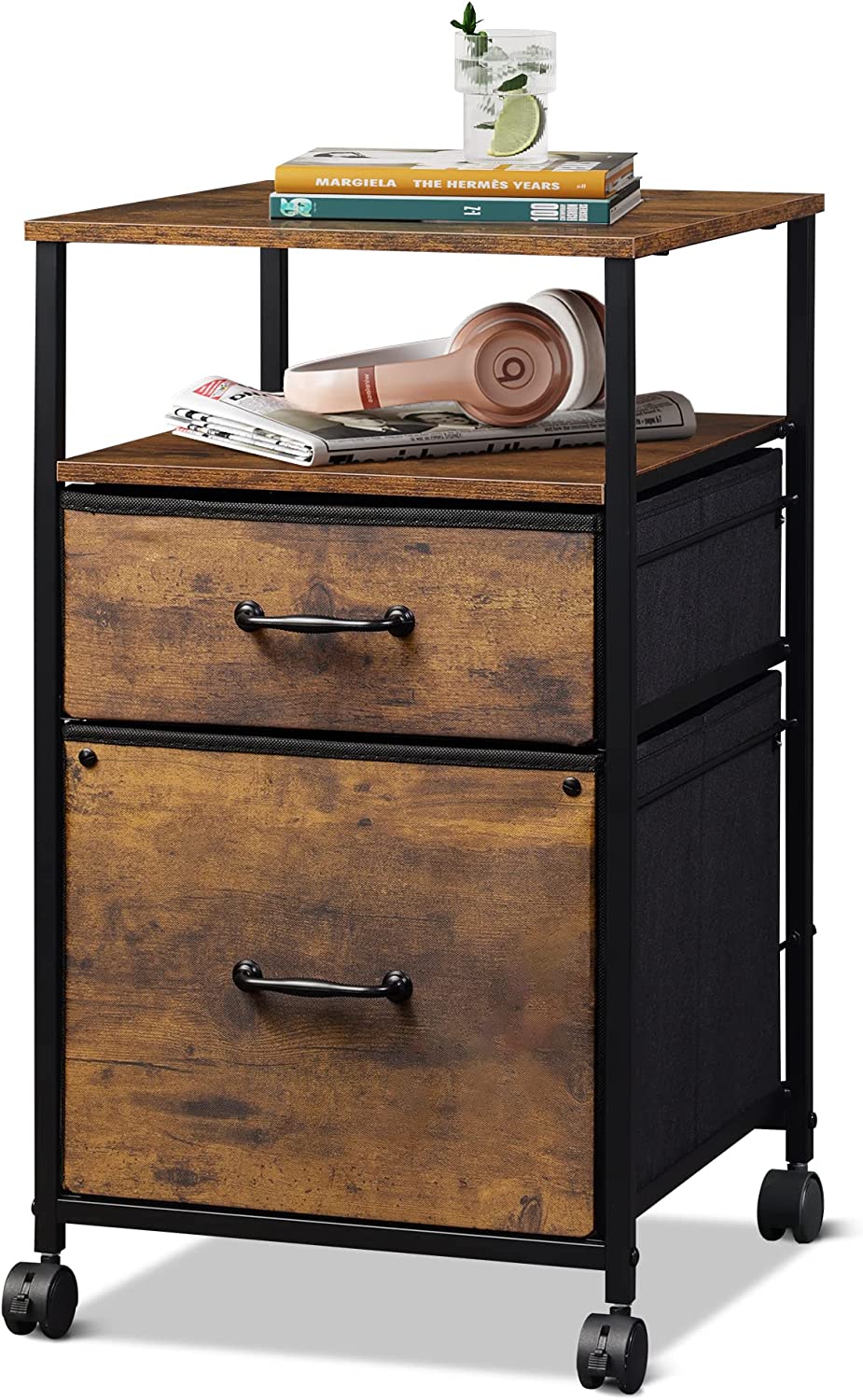 Vasagle File Cabinet Bookshelf With Lock Filing Greige And Black