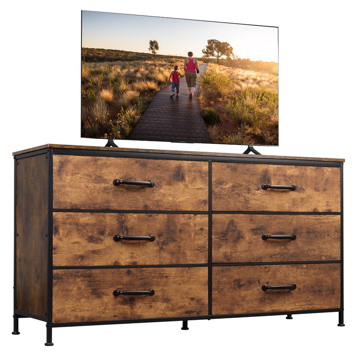 Rustic Brown Double Dresser with 6 Fabric Drawers | WLIVE