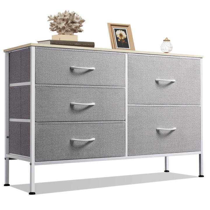 Wide Fabric Dresser with 5 Drawers for Bedroom | WLIVE