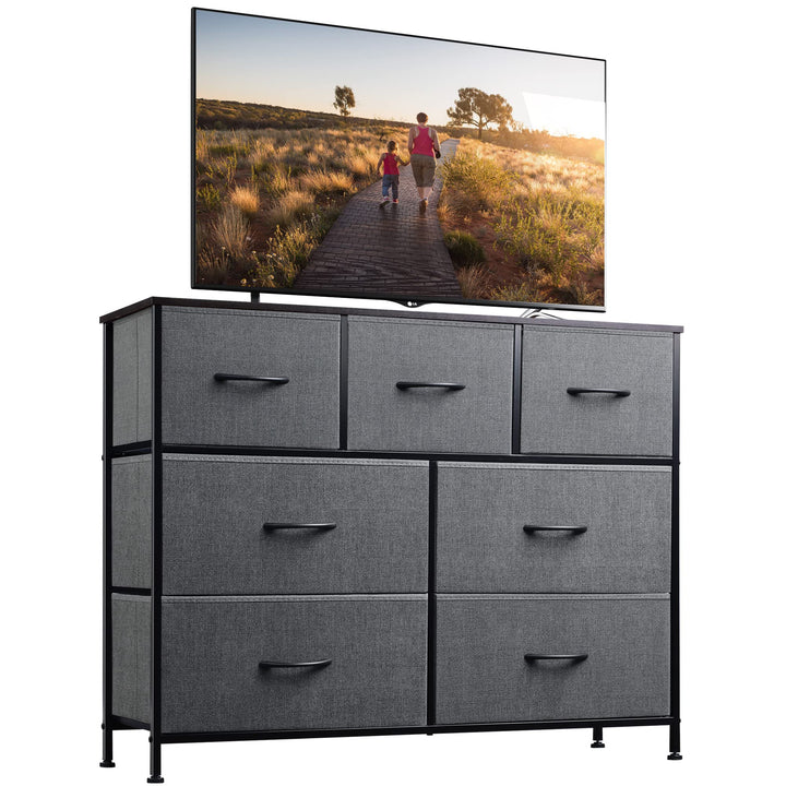Dark Grey Dresser TV Stand with 7 Fabric Drawers | WLIVE