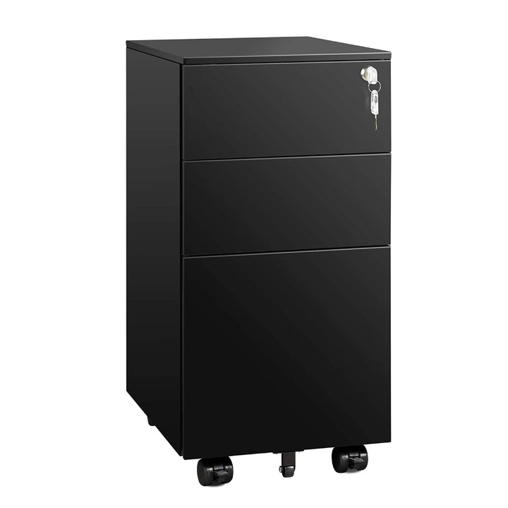 Black/White Metal 3 Drawer Slim Locking File Cabinet