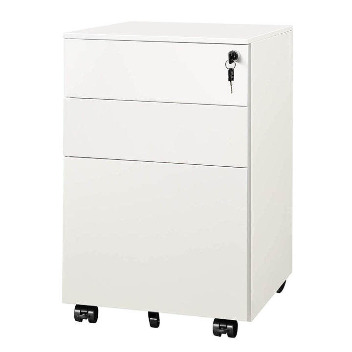 Metal 3 Drawer Mobile File Cabinet with Lock