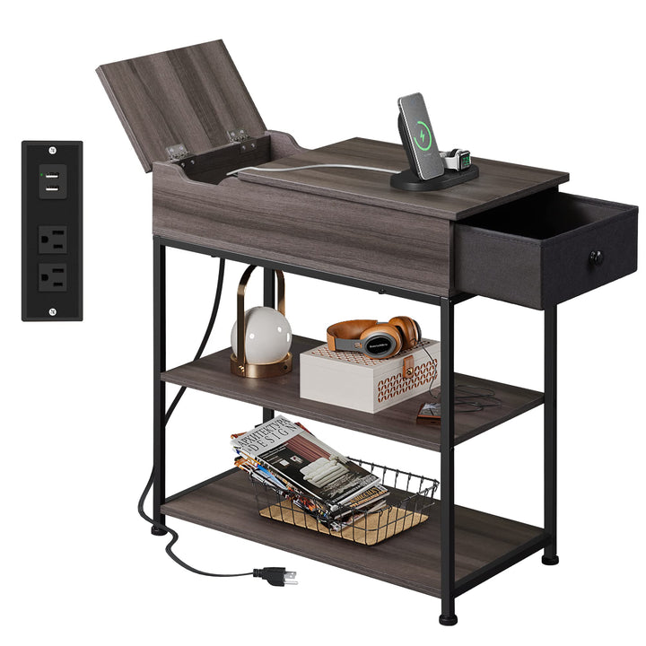 Flip Top Side Table with Charging Station | WLIVE