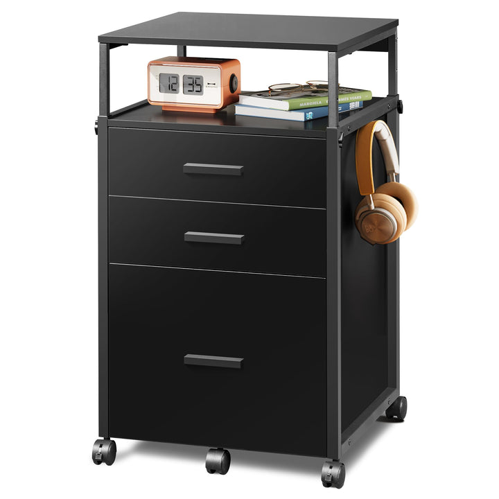 3 Drawer Mobile File Cabinet / Printer Stand with Shelves | DEVAISE