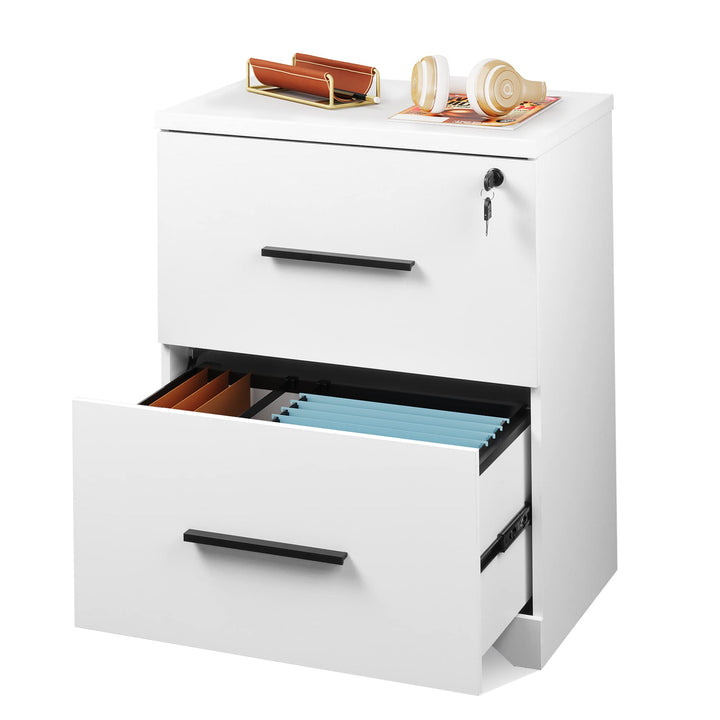 Black 2 Drawer Wood Lateral File Cabinet/Printer Stand with Lock | DEVAISE