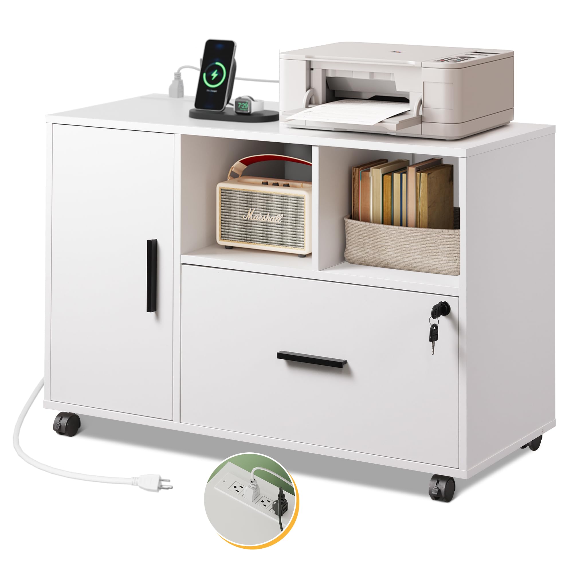 Office File Cabinet with Charging Station and Lock | DEVAISE – Devaise