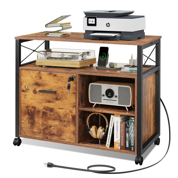 Lateral File Cabinet with Power Outlets & Lock – Devaise