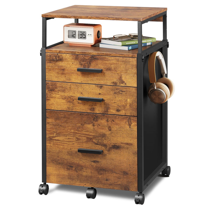 3 Drawer Mobile File Cabinet / Printer Stand with Shelves | DEVAISE