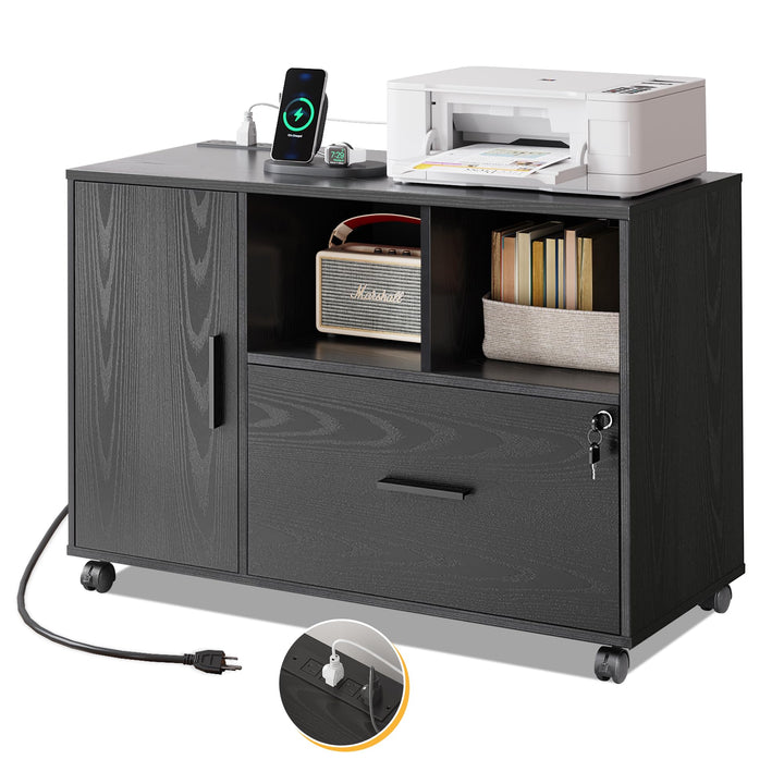 Lateral File Cabinet With Charging Station, 2 Drawer File Cabinet For