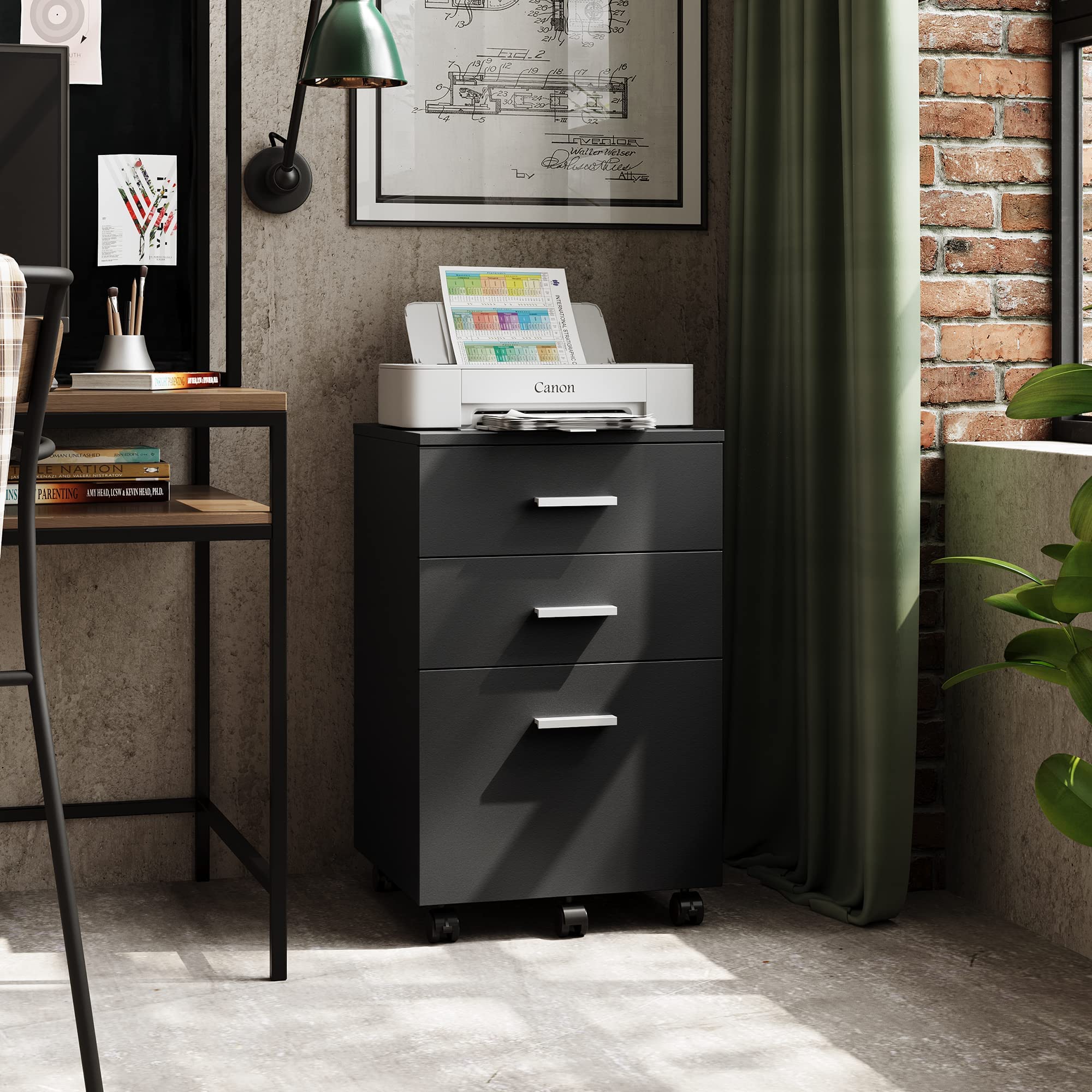 16.2"W Wood 3 Drawer Mobile File DEVAISE Devaise