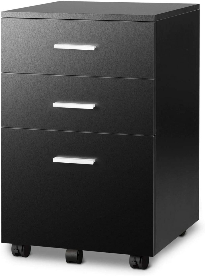 3 Drawer Wood Mobile File Cabinet, Walnut - Devaise