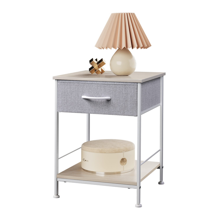 Nightstand with Fabric Storage Drawer and Open Wood Shelf | WLIVE