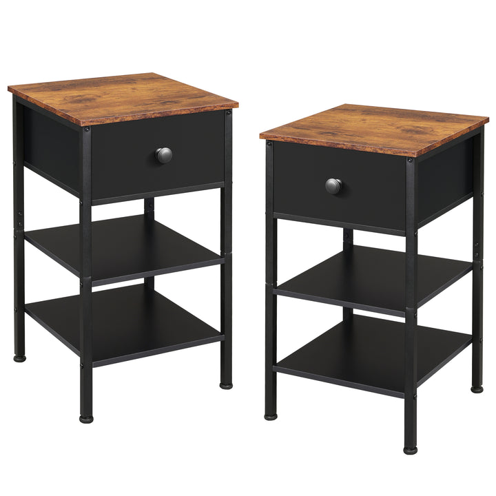 3-Tier Bedside Tables with Drawer Set of 2  | WLIVE