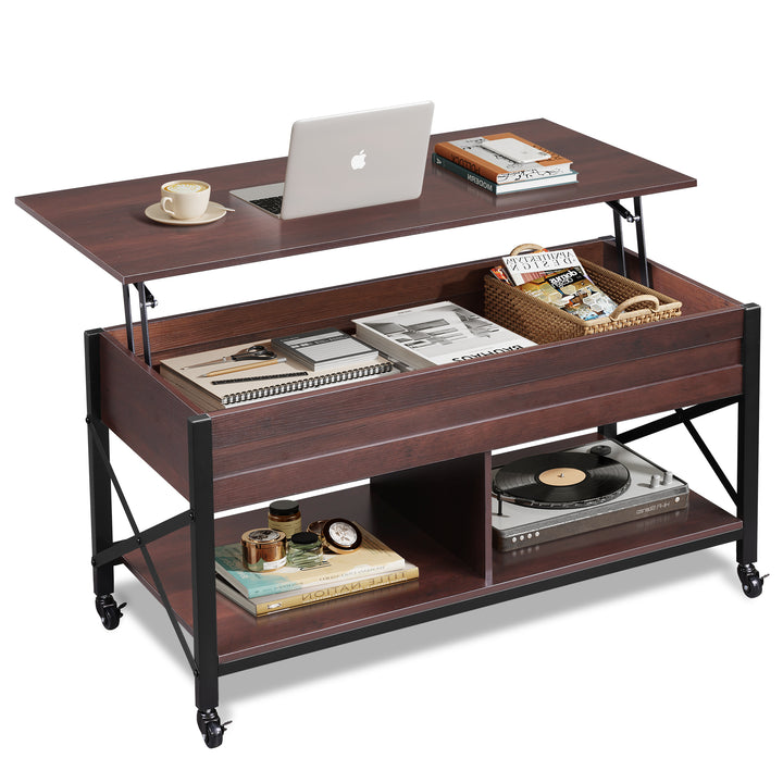 Lift Top Coffee Table with Hidden Compartment and Metal Frame | WLIVE