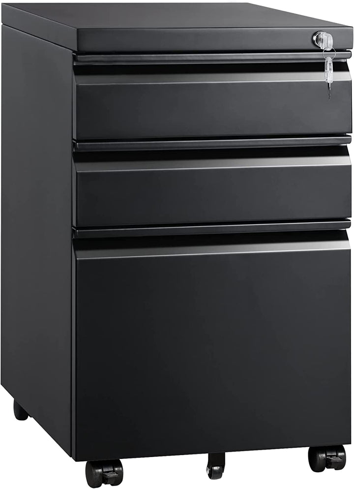 3-Drawer Slim File Cabinet With Lock – Mobile Steel Cabinet For A4, Letter & Legal Files, Black