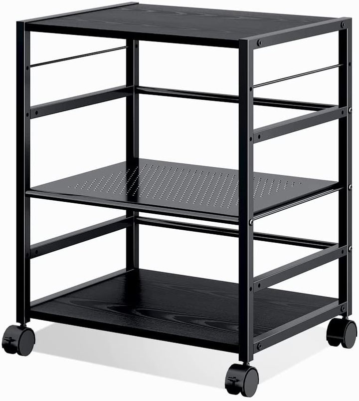 Black Mobile 3-Shelf Printer Stand with Adjustable Shelves | DEVAISE