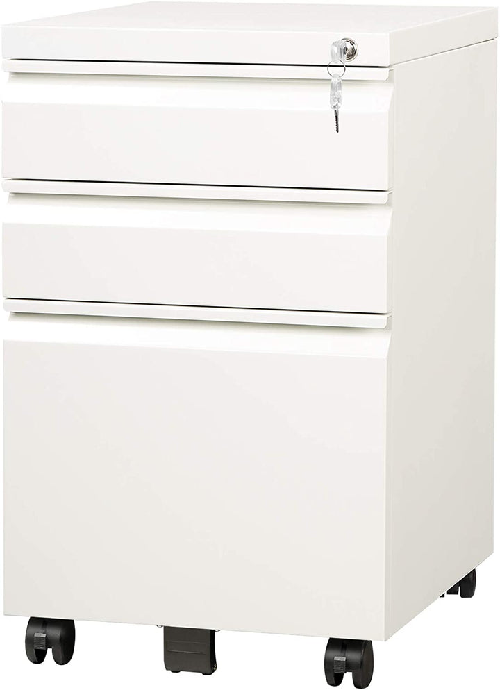Black/White 3 Drawer File Cabinet with Lock | DEVAISE