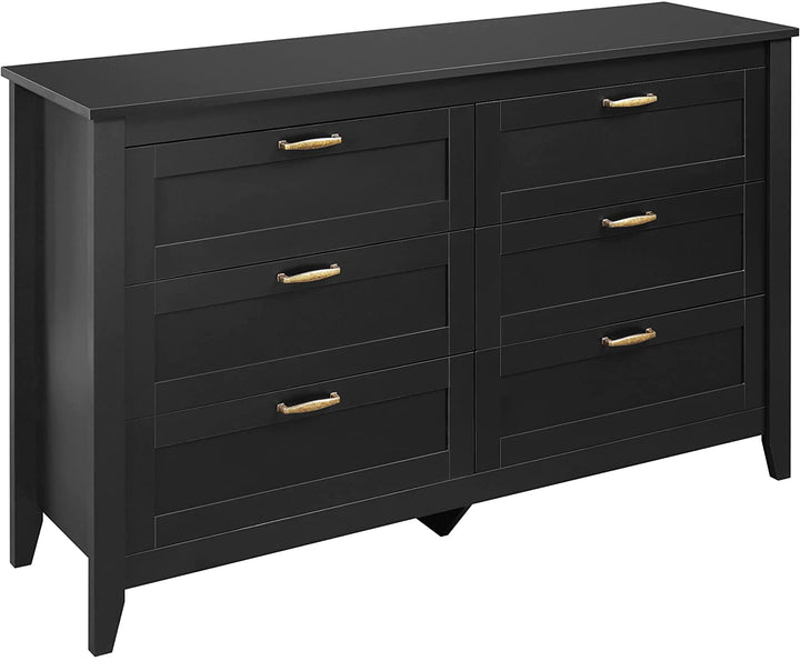 WLIVE 6 Drawer Double Dresser, Wood Storage Cabinet Clothes Organier for Bedroom, Black