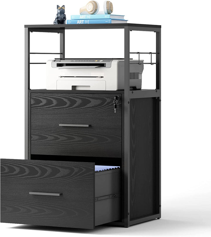 Black 2 Drawer Lateral File Cabinet/Printer Stand with Lock | DEVAISE