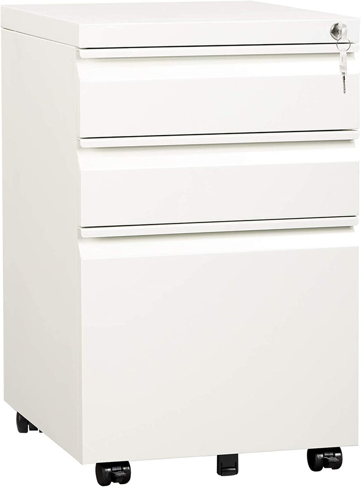 14.6" W Metal 3 Drawer File Cabinet with Recessed Handles and Lock | DEVAISE