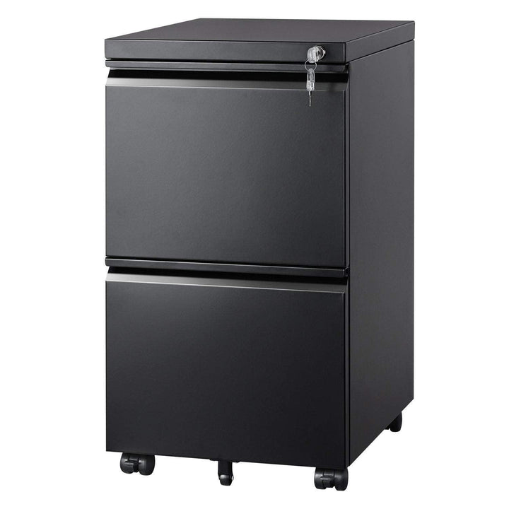 Metal 2 Drawer Mobile File Cabinet with Recessed Handles and Lock DE Devaise