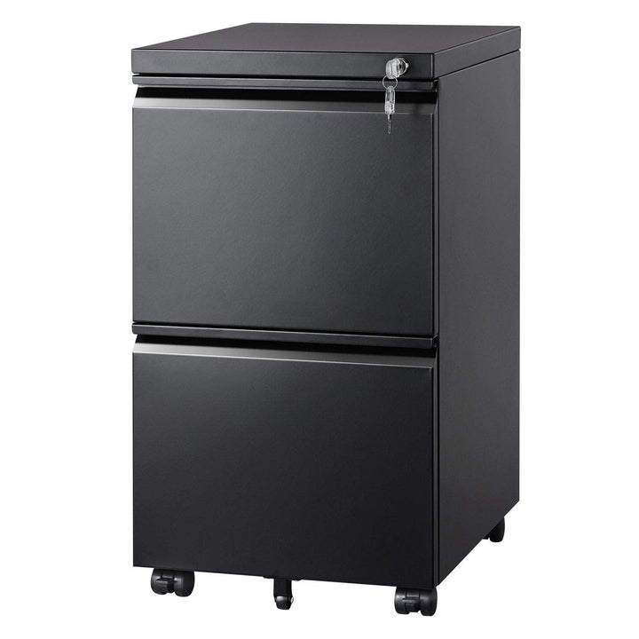 2 Drawer Mobile File Cabinet with Lock, Black - Devaise