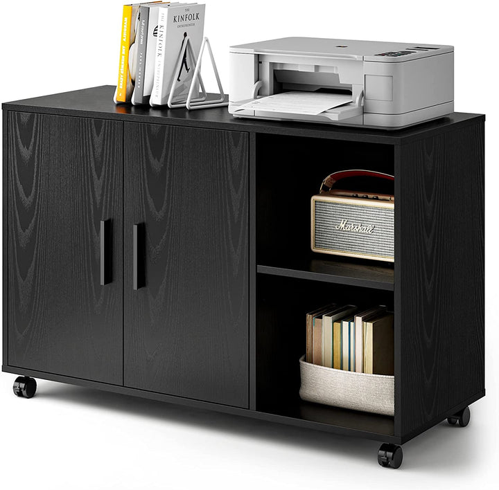 Black Rolling File Cabinet/Printer Stand with Dual Doors | DEVAISE