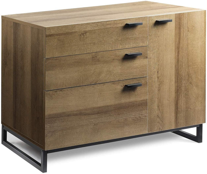 3 Drawer and 1 Side Cabinet Widen Dresser, Gray Oak - Devaise