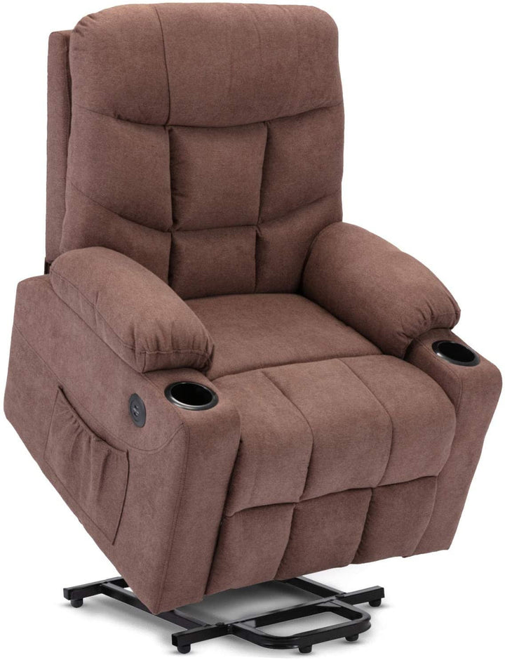 Fabric Power Lift Massage Recliner Chair with USB, Brown - Devaise