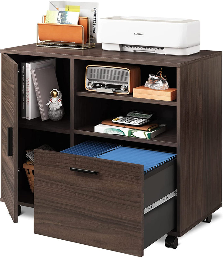 Walnut Wood  File Cabinet/Printer Stand with 1 Drawer Door | DEVAISE