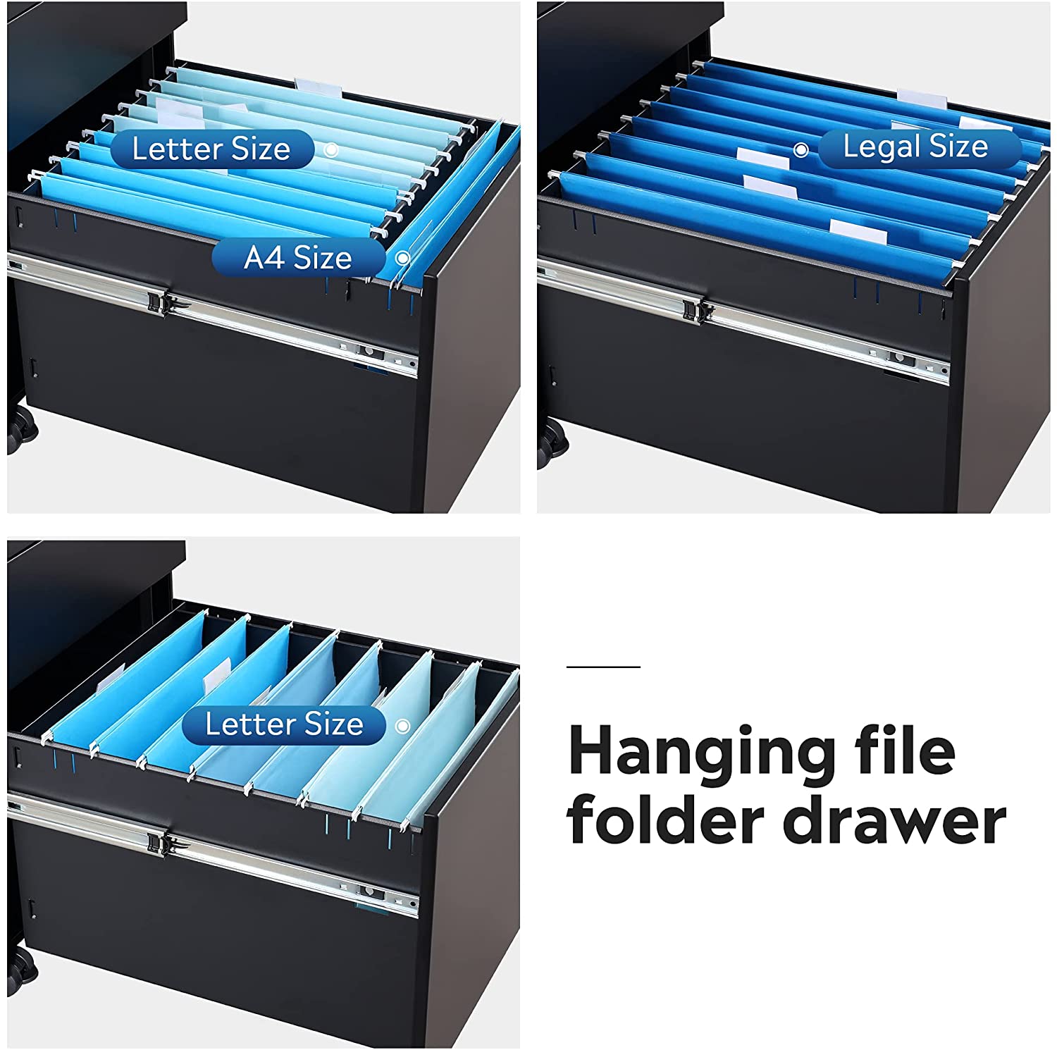 Metal 3 Drawer Mobile File Cabinet with Smart Lock – Devaise