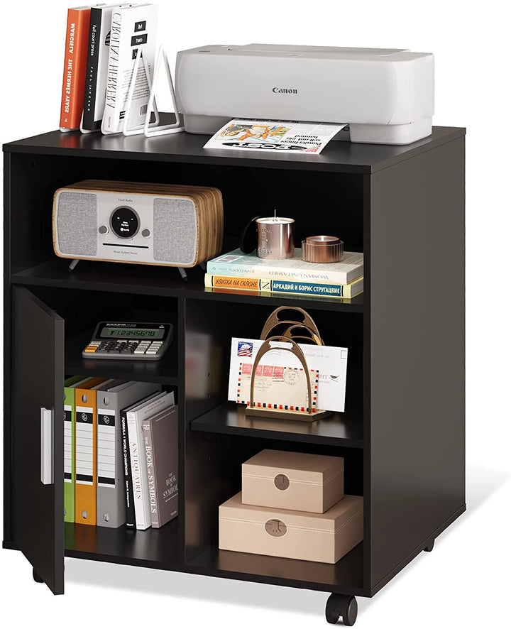 Black Mobile Printer Stand with Adjustable Shelf | DEVAISE
