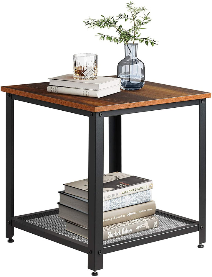 Industrial Square End Table, Rustic O9 Oak - Devaise