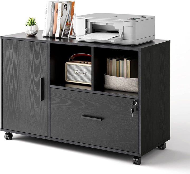 Black/Rustic Brown Office File Cabinet/Printer Stand with 1 Drawer | DEVAISE