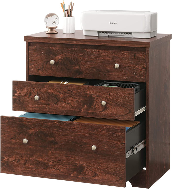 Cherry 3 Drawer Wood Storage Cabinet/Printer Stand | DEVAISE