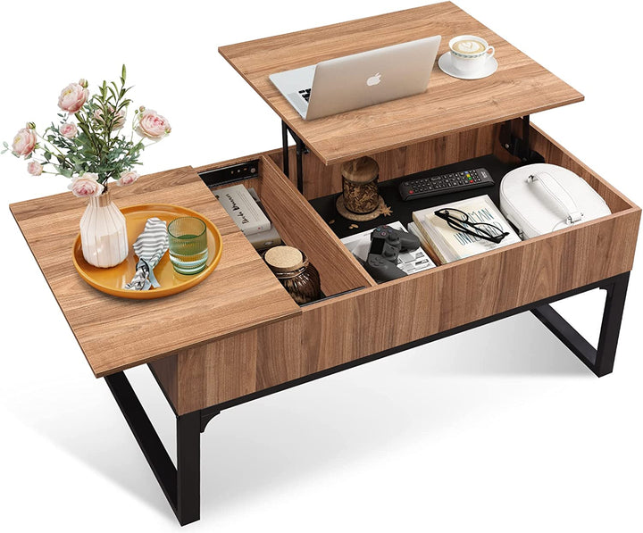 Walnut Oak Lift Top Coffee Table with Hidden Storage Compartment | WLIVE