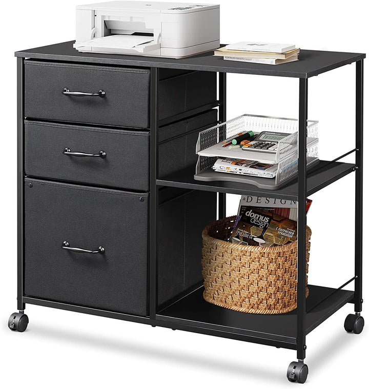 Filing Cabinet Printer Stand for Home Office Organization, Black