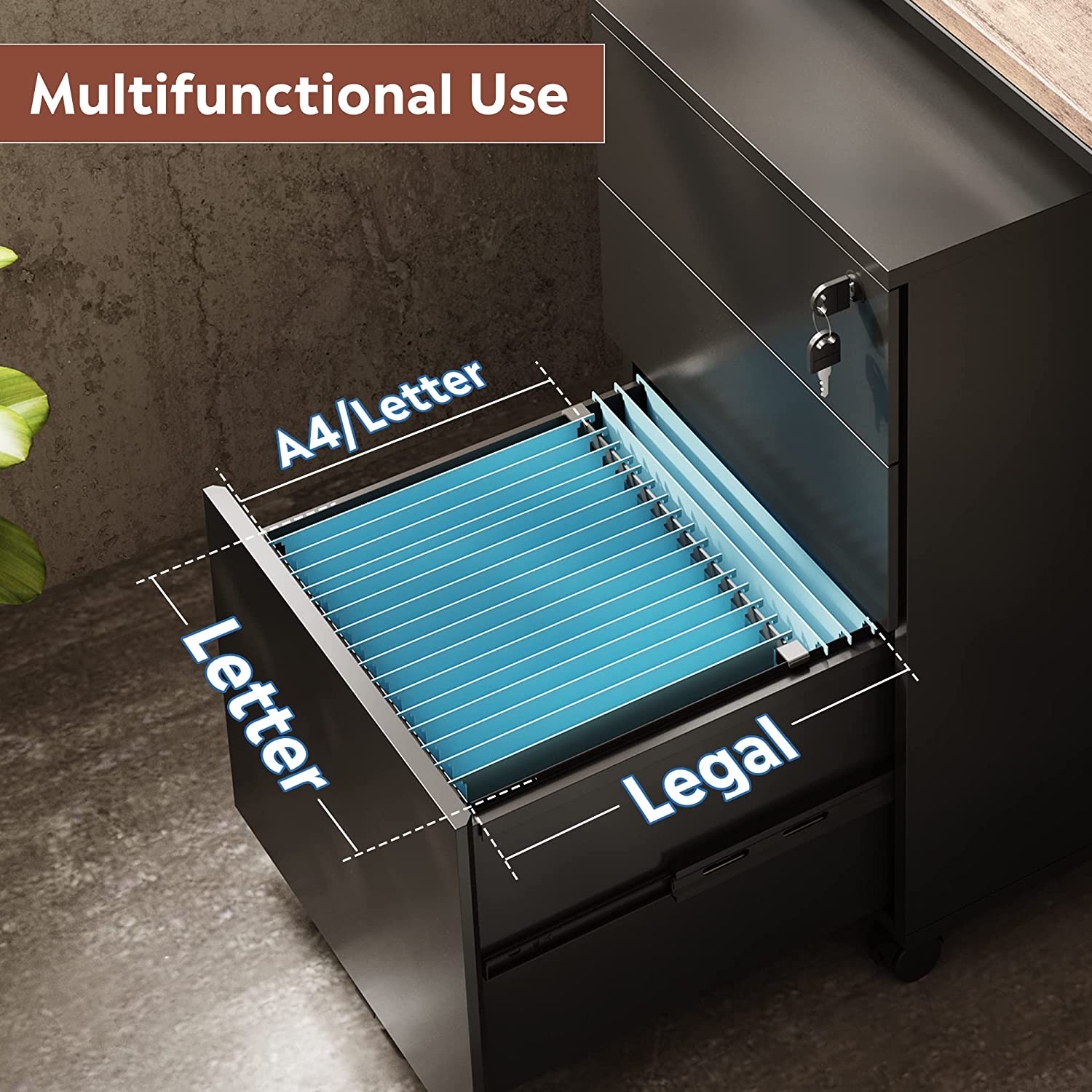 Wood 3 Drawer Mobile File Cabinet with Lock | DEVAISE – Devaise