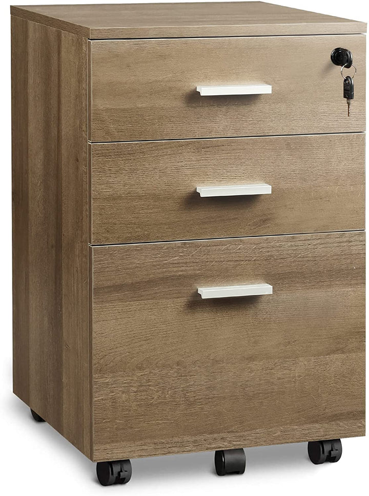 Gray Oak 3 Drawer File Cabinet with lock | DEVAISE