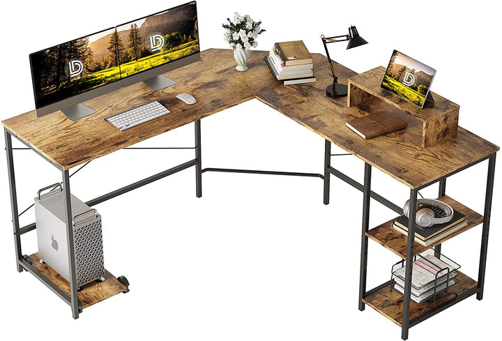 Rustic Brown L Shaped Computer Desk | DEVAISE