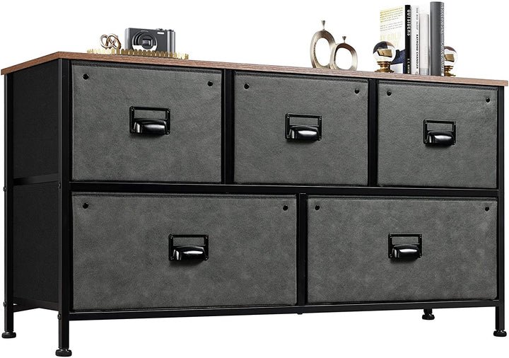 Industrial Black Fabric Dresser TV Stand with 5 Drawers | WLIVE
