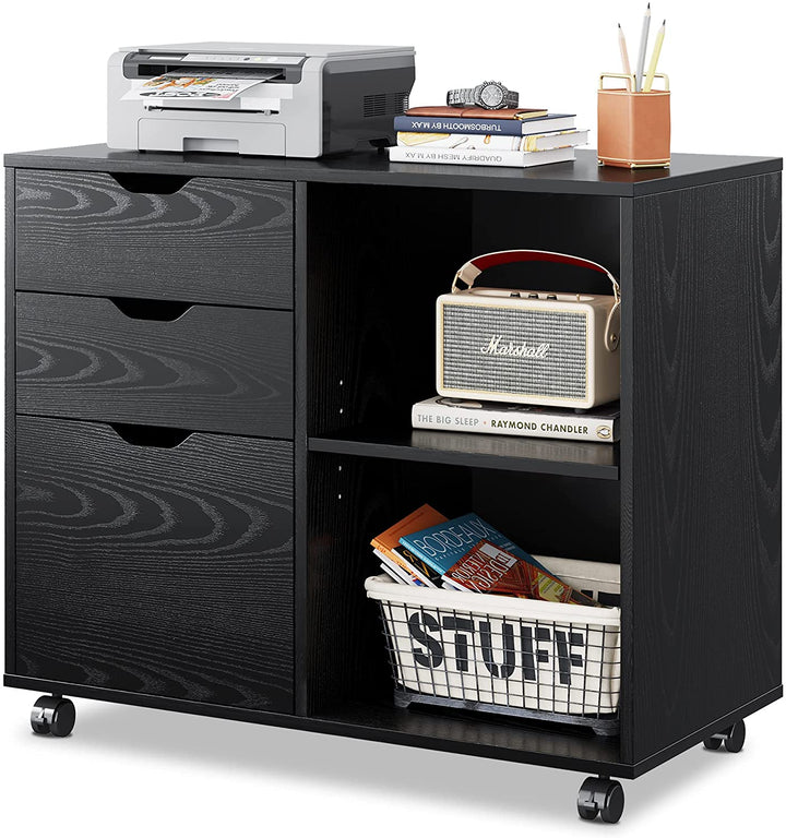 DEVAISE 3 Drawer Mobile File Cabinet, Printer Stand with Shelf for Home Office, Black