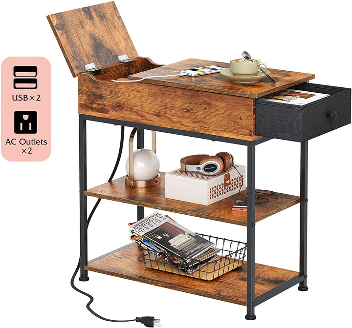 Flip Top Side Table with Charging Station | WLIVE