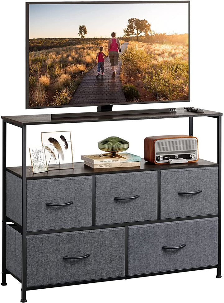 Dark Grey TV Stand with Fabric Drawers | WLIVE